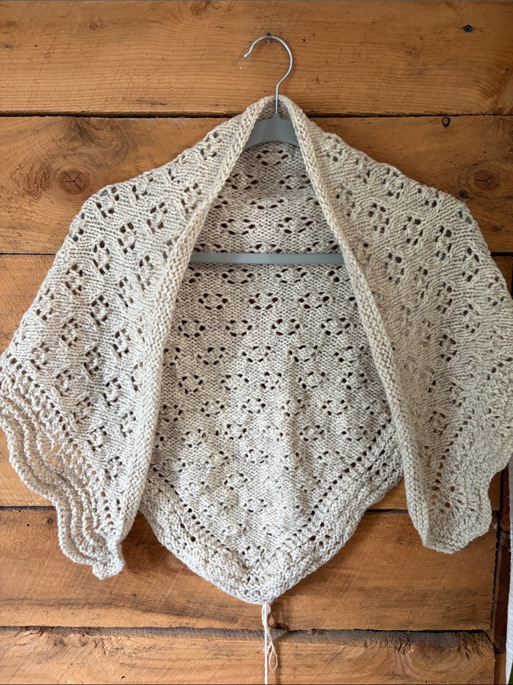 Cream Openwork Knit Shawl-Style Women’s Sweater